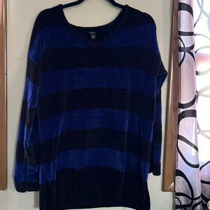 Intro, soft pile, striped longer length sweater, size medium